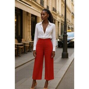 Reformation Orange linen straight leg pants Raw hem Cropped Surplus Lux size 4